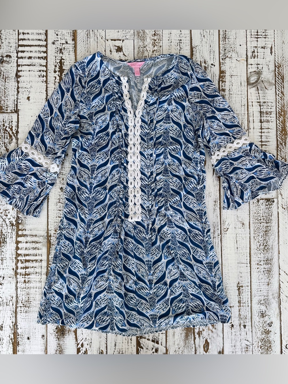 Lilly Pulitzer - Hollee Swim Coverup Tunic - Blue and White with Crochet trim